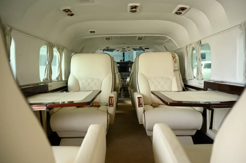 Refurbished Cessna Grand Caravan interior with upgraded seating and cabin panels