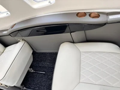 Upgraded Cessna Citation jet interior with modern materials and redesigned cabin layout